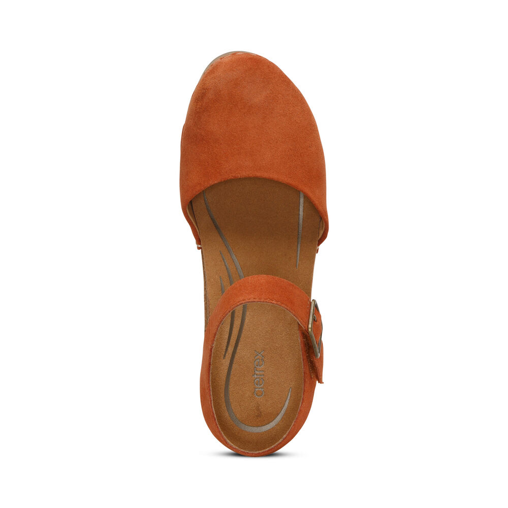 Aetrex Women's Finley Closed Toe Heel Wedge Sandals - Orange | USA CG4RO3K